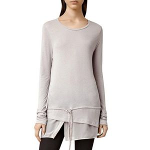 All Saints Adria Textured Long Sleeve Tie Hem T-Shirt